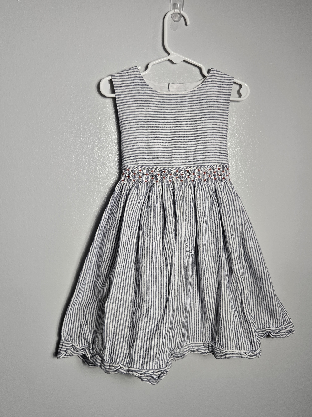 Edgehill Collection Dillard's Girls Blue Striped Smocked Waist Dress Size 5